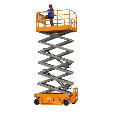 สีเหลือง 450 กิโลกรัม พกพาไฮดรอลิก Scissor ยก 8m Self-propelled Aerial ยก