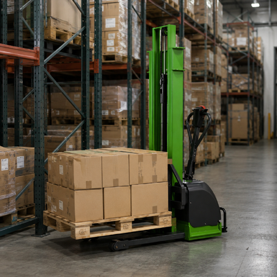 1500 กิโลกรัม 1.6 เมตร Self Loading Walkie Stacker มือถือ Pallet Lift